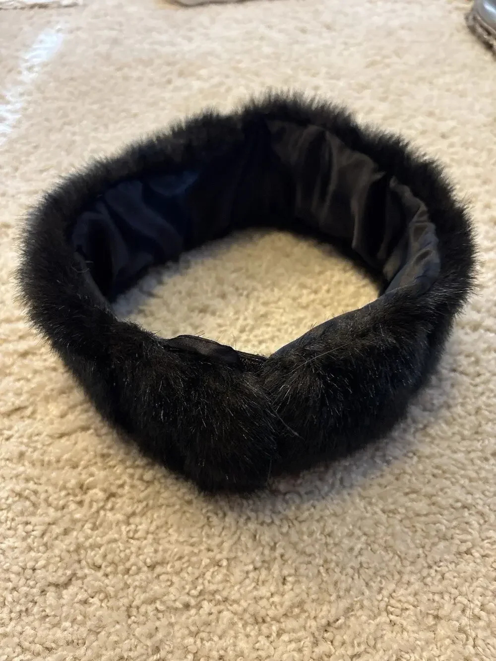 Black Faux Fur Headband / Ear Warmer Wrapping Winter Accessory